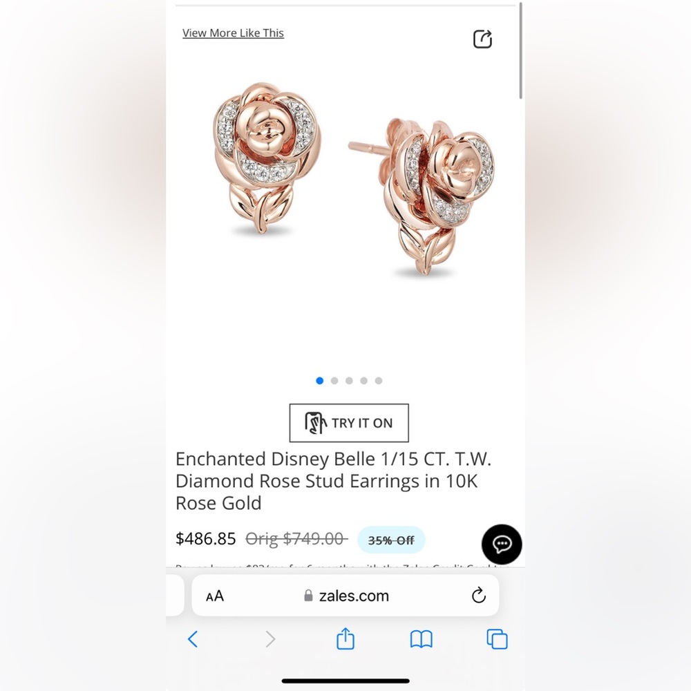 Zales Disney Enchanted Belle Earrings Rose Gold Beauty and the Beast Jewelry